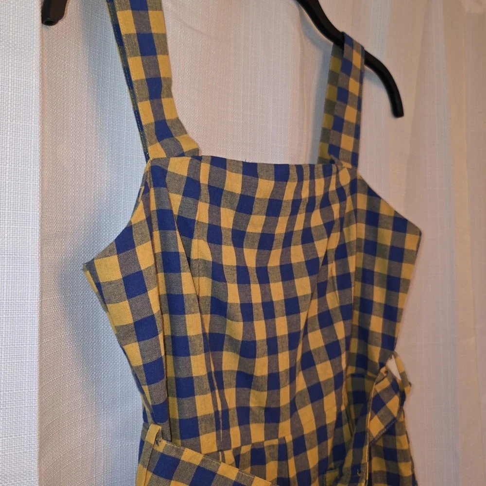 Nastygal ‎ Blue Yellow Checkered Jumpsuit Sleeveless Zipper Size 4 - Picture 4 of 13